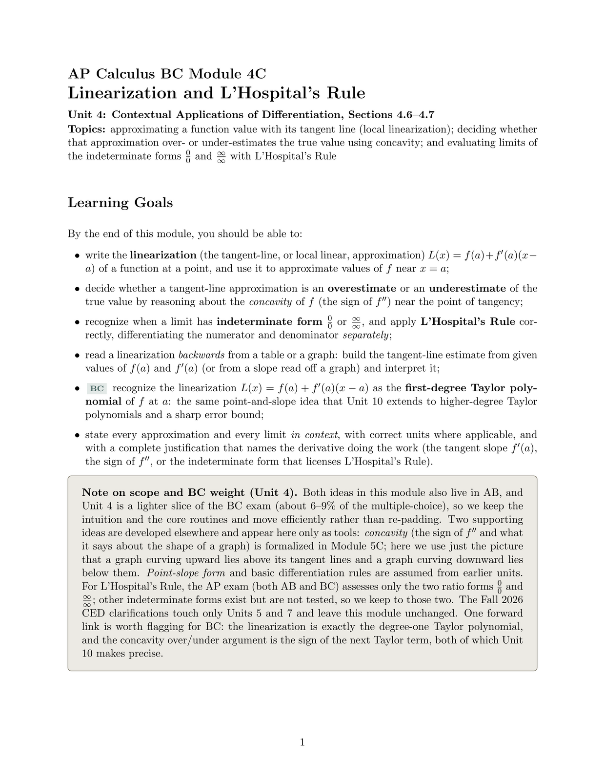 First page of the sample AP Calculus BC lesson
